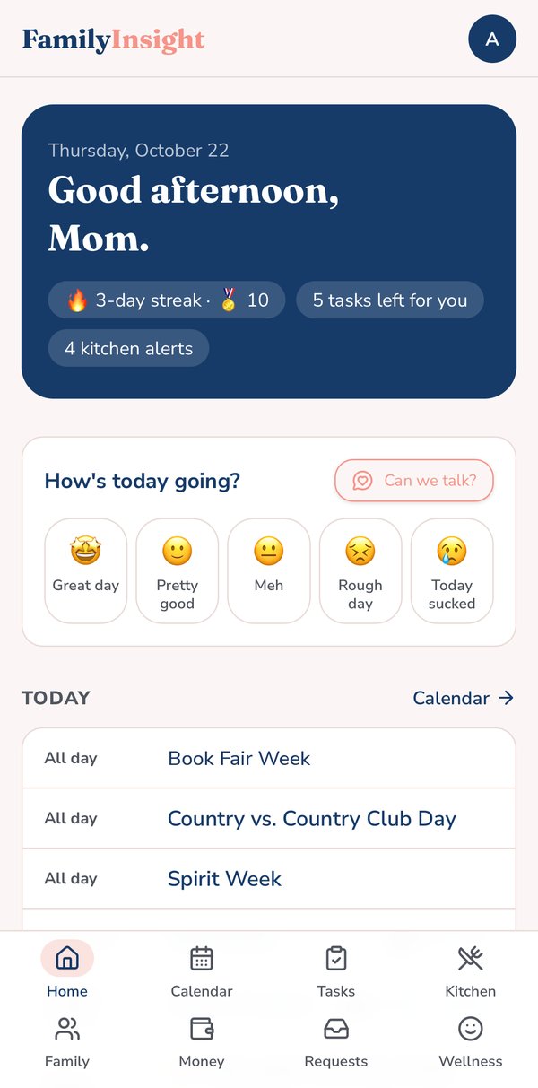 FamilyInsight screen: Your day at a glance