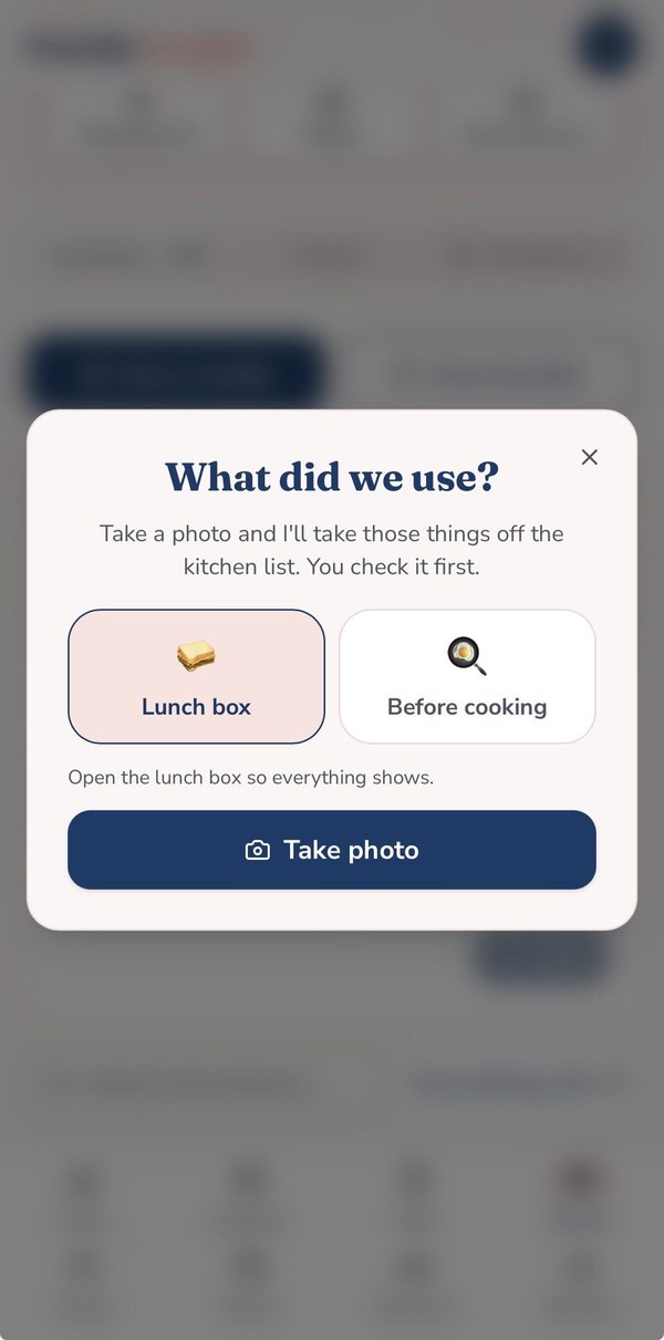 FamilyInsight screen: Snap the lunch box
