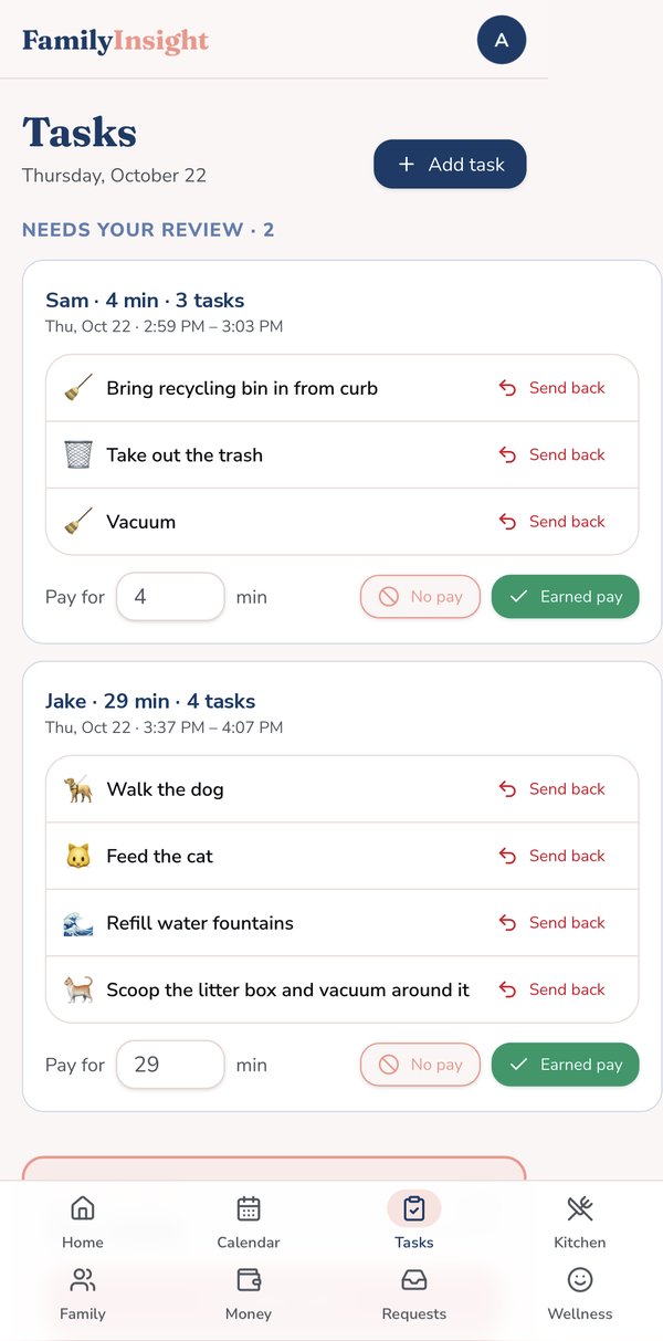 FamilyInsight screen: Review, then pay